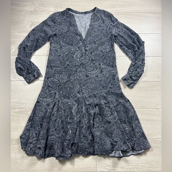 Michael Kors COLLECTION Silk Paisley Print Long Sleeve Dress in "Slate Multi” - Picture 4 of 11